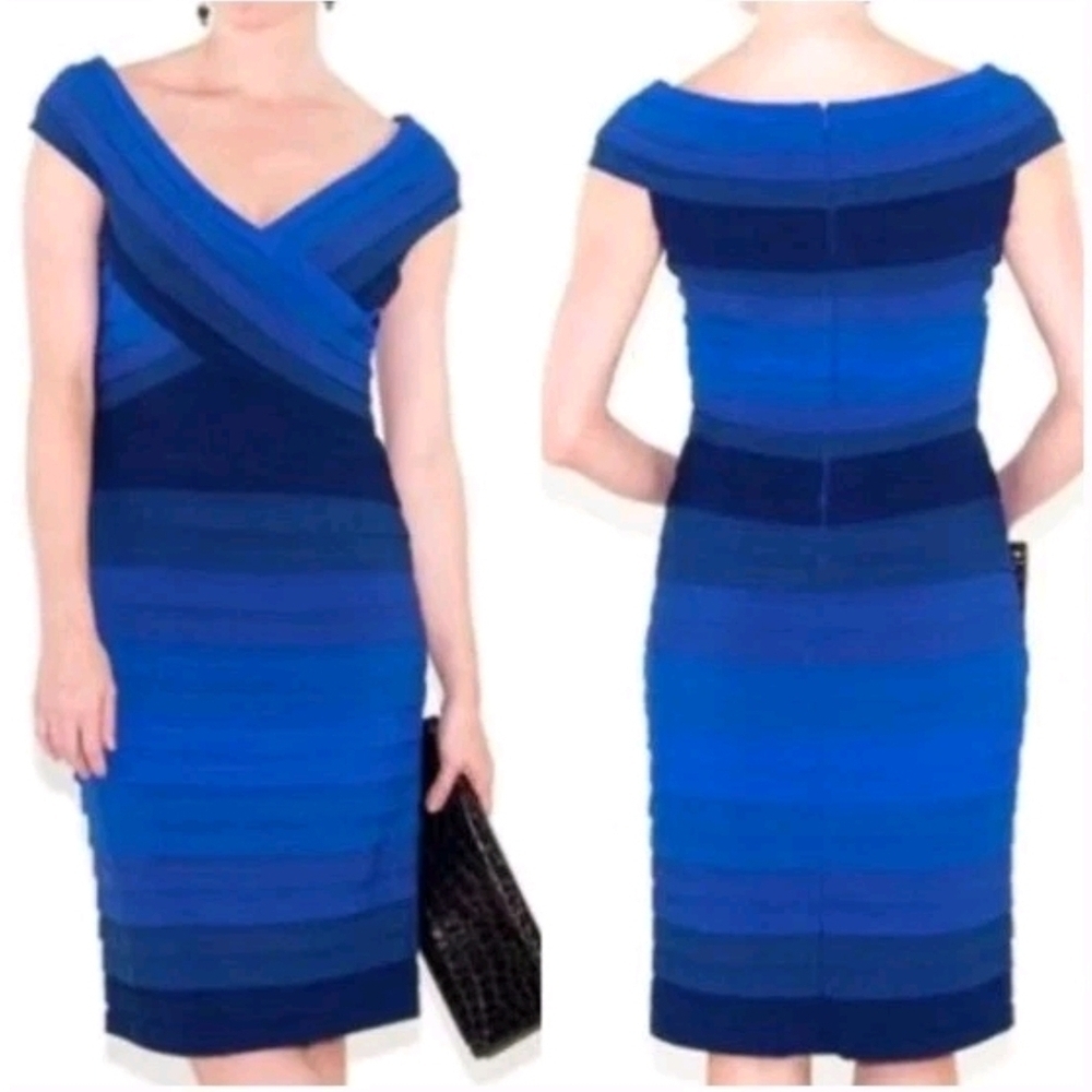 Tadashi Shoji 0mbre Elegant Blue Striped Dress
